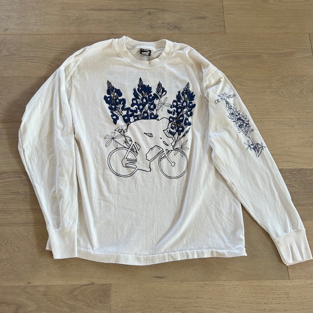 VINTAGE Cycling Texas YMCA Screen Stars Shirt Mens XL White Tour De Flowers